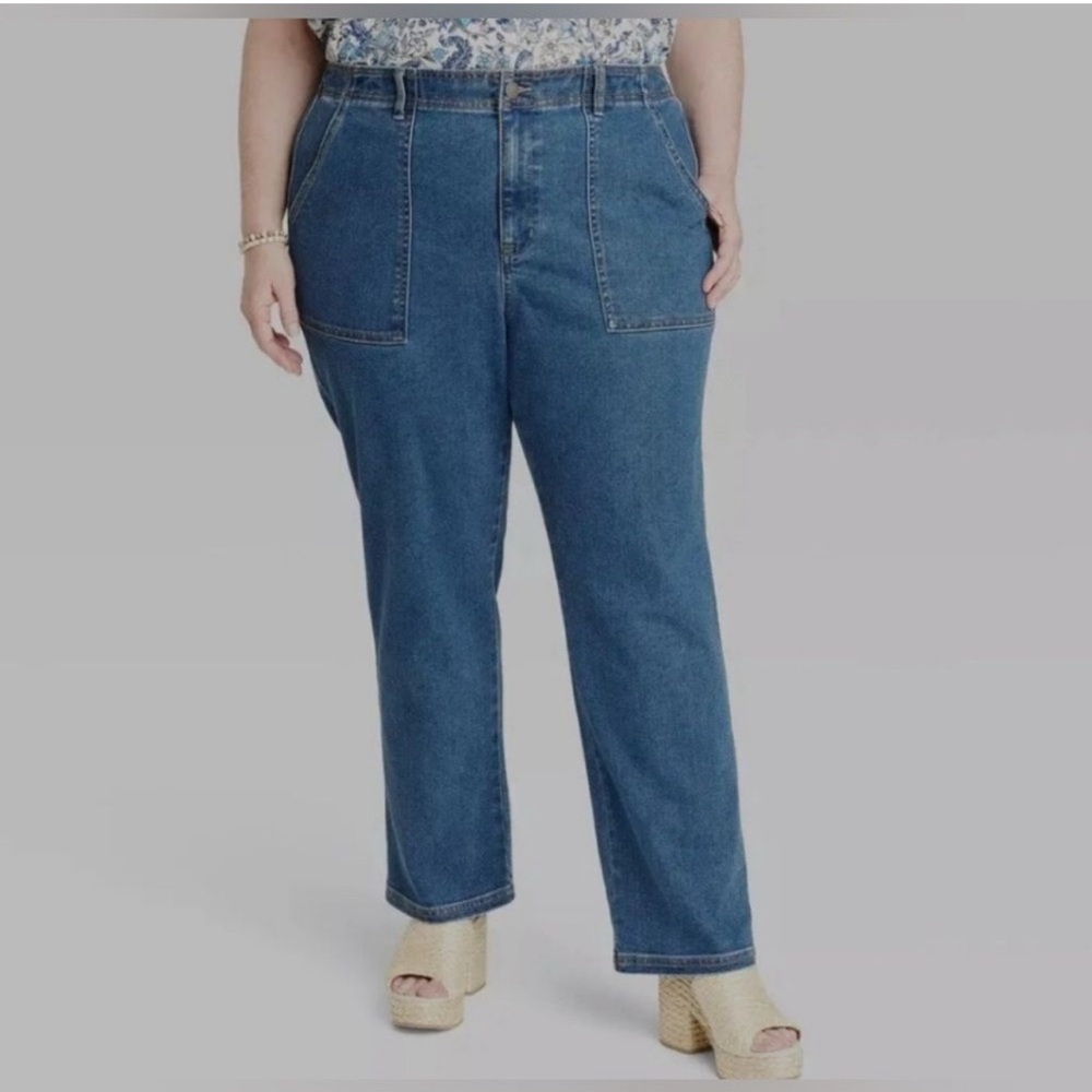 Knox Rose Women’s high rise straight leg jeans pull on elastic waist 39/XXL NWT